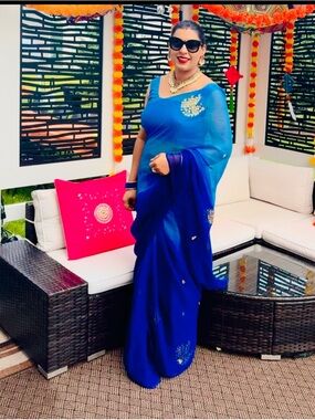 Royal Blue Embellished Saree